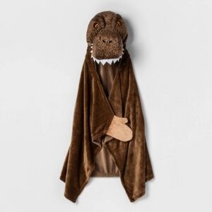 NWT Jurassic World Brown Plush Dinosaur T-rex Wearable Blanket Cape With Mittens